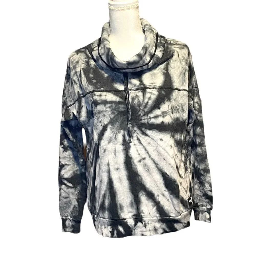 Simply Southern Black & White Tye Dye Cowl Neck Sweatshirt Women’s Size Small